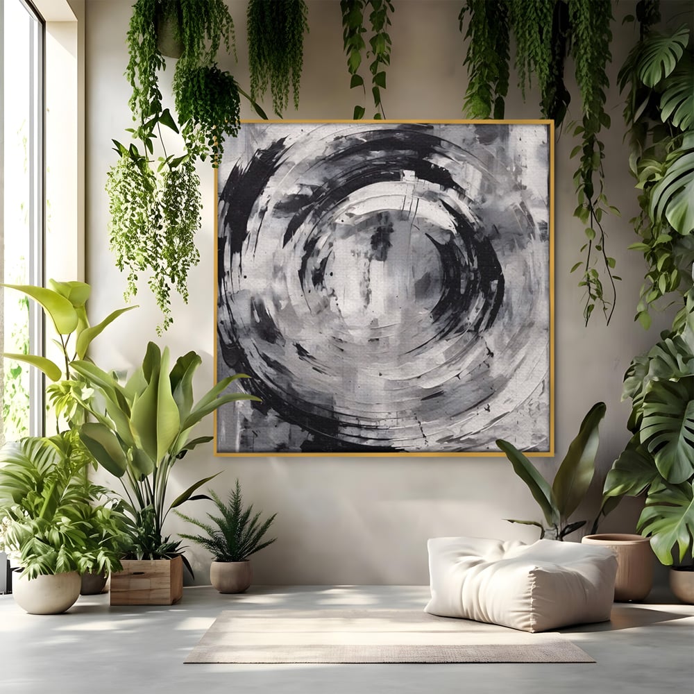 Tablou canvas cu tablou canvas cu cerc abstract, in rama de aluminiu auriu